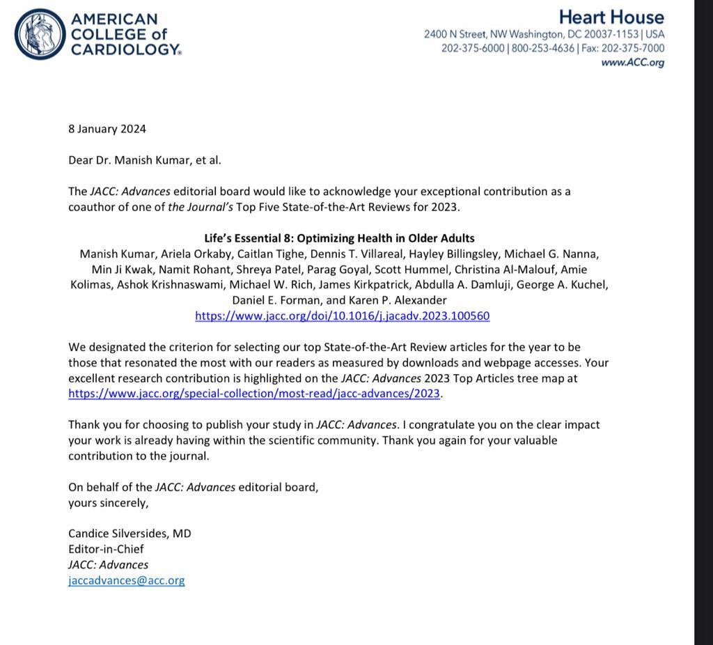 It's been a privilege to be a part of this outstanding team, feel so grateful for the opportunity and proud of everyone for this amazing collaboration. Special thanks to <a href="/DrAROrkaby/">Ariela Orkaby MD MPH</a> <a href="/george_kuchel/">George KUCHEL</a> <a href="/DEF_gericard/">Daniel E. Forman, MD</a> <a href="/DrDamluji/">Abdulla A. Damluji, MD, PhD</a> and Dr. Alexander! 
#JACCAdvances
pubmed.ncbi.nlm.nih.gov/37664644/