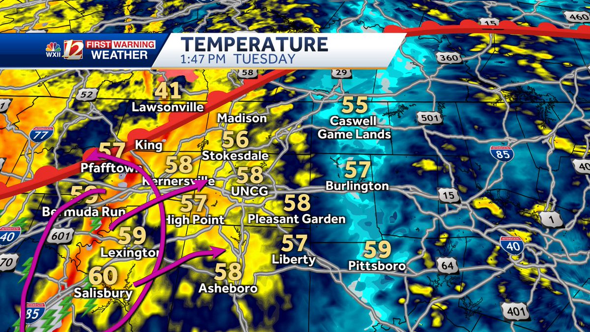 We are under multiple warnings for FLASH FLOODING in the Foothills to SEVERE THUNDERSTORM WARNINGS in the Piedmont Triad and a Tornado Watch for the Triad. Please seek shelter if you are in a warned storm as tornadoes and straight-line winds may develop. wxii12.com/radar