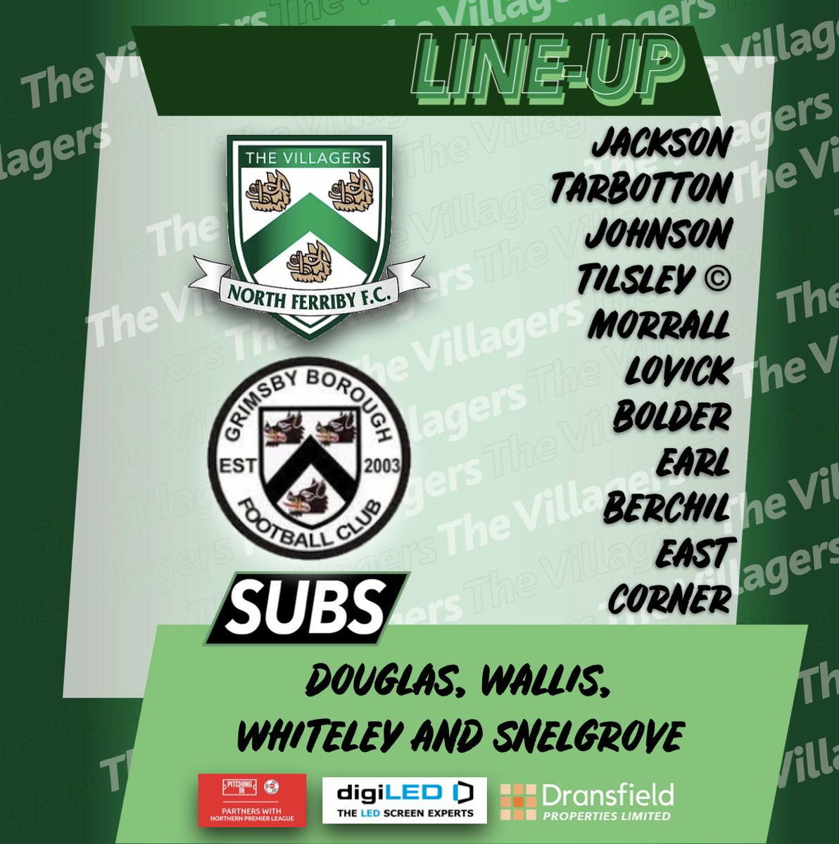 north_ferribyfc's tweet photo. Here is your team for tonight's @NorthernPremLge fixture against @Grimsby_Borough! 🟢⚪️ https://t.co/zQLbzlmw10