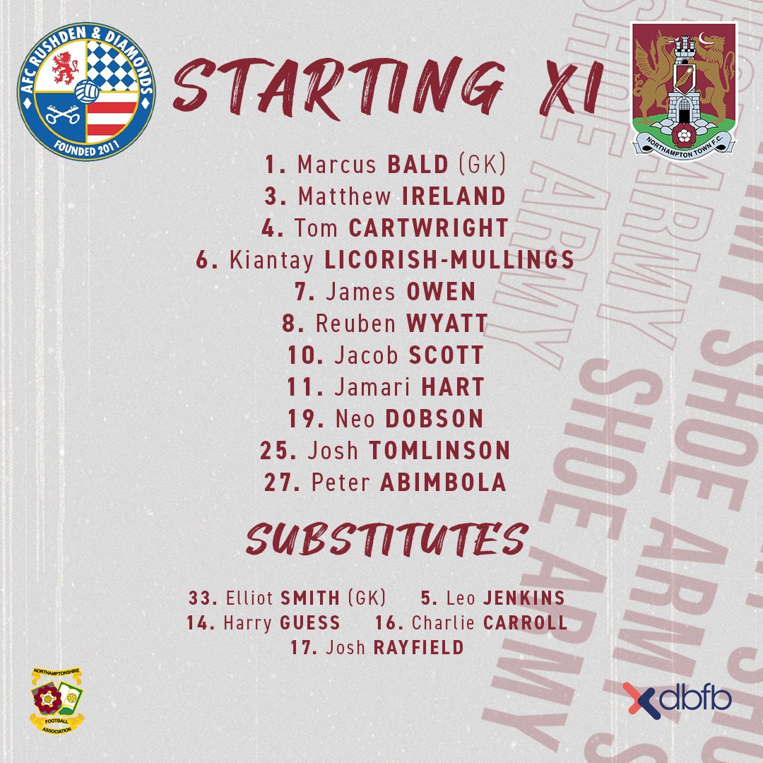 📋 The Cobblers squad for tonight's Northamptonshire FA Hillier Senior Cup quarter-final tie.

#ShoeArmy 👞