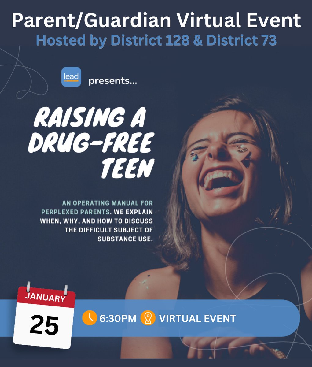 This is a great event - <a href="/goleadco/">LEAD</a>  gives parents and guardians practical advice on the best ways to communicate with teens to help them navigate tough situations.  Thank you <a href="/District128/">District 128</a>  and D73 for hosting!

Register Here: docs.google.com/forms/d/e/1FAI…
