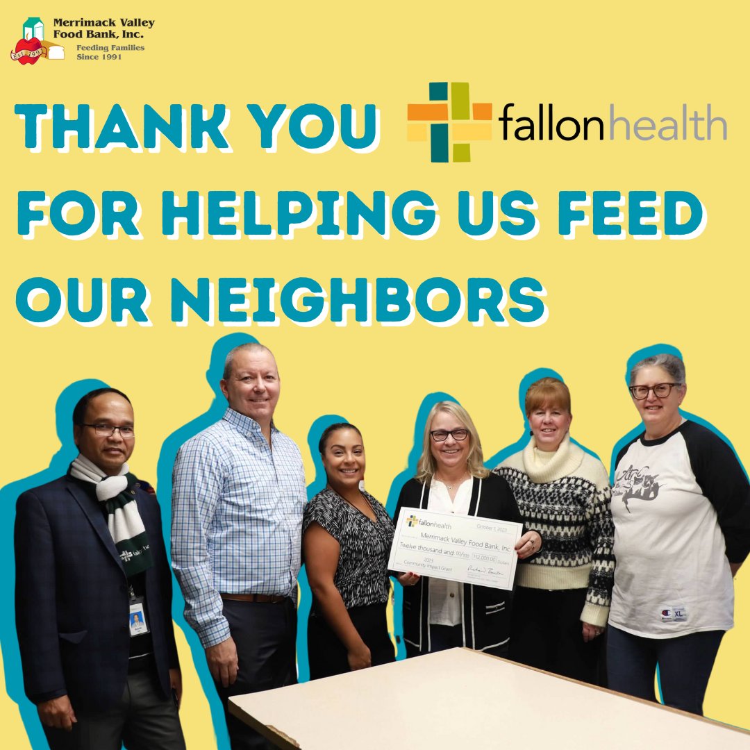 Thank you, Fallon Health, for your continued support of the food bank's mission to feed our neighbors in need. Generous donations like yours makes a big difference in our fight against hunger. 🧡