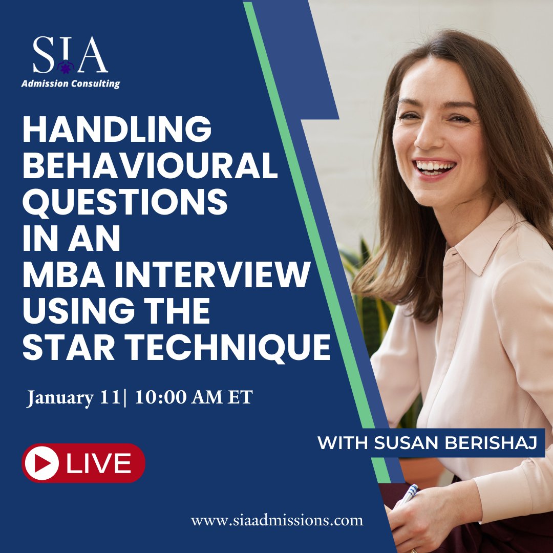 Interview invites in hand? Perfect your response strategy with @SiaAdmissions using the STAR Technique and learn to handle any question with ease!✨ 

Register Now: bit.ly/41SWXyo

#Sponsored #MBAJourney #InterviewSuccess #MBAApplication #MBA #BusinessSchool