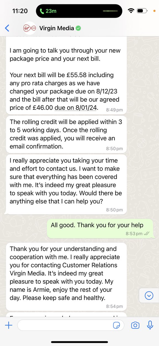 danimal600's tweet photo. @virginmedia Received  the bill, and got in touch via yours WhatsApp service. Who then promised to honour deal which was offered to me. See attached… https://t.co/Gf6DSPxUZf