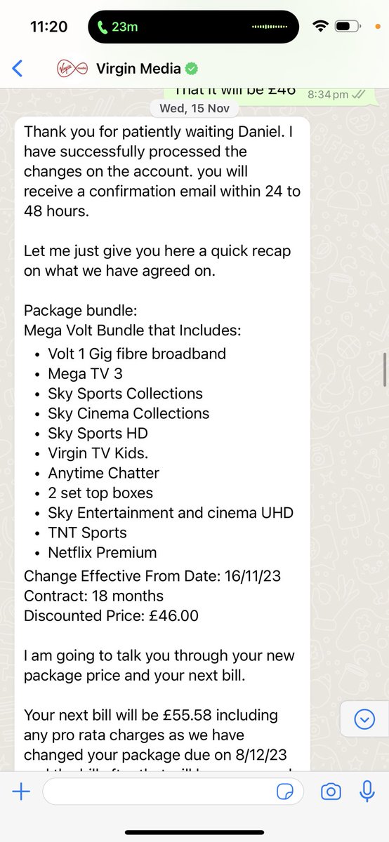 danimal600's tweet photo. @virginmedia Received  the bill, and got in touch via yours WhatsApp service. Who then promised to honour deal which was offered to me. See attached… https://t.co/Gf6DSPxUZf
