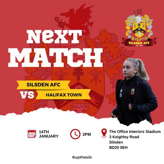 SilsdenLadies's tweet photo. * We need your support *

We face our biggest ever test playing Halifax who are a semi-pro side 4 divisions above us! 

🆚@HalifaxFCWomen 
🏆County cup
🗓Sunday 14/01
⏰2:00pm KO
🏟Office Interiors Stadium, Silsden
📍BD20 0EH
🎟️Free 

#UpTheSils #thisgirlcan https://t.co/IK99xivZCJ