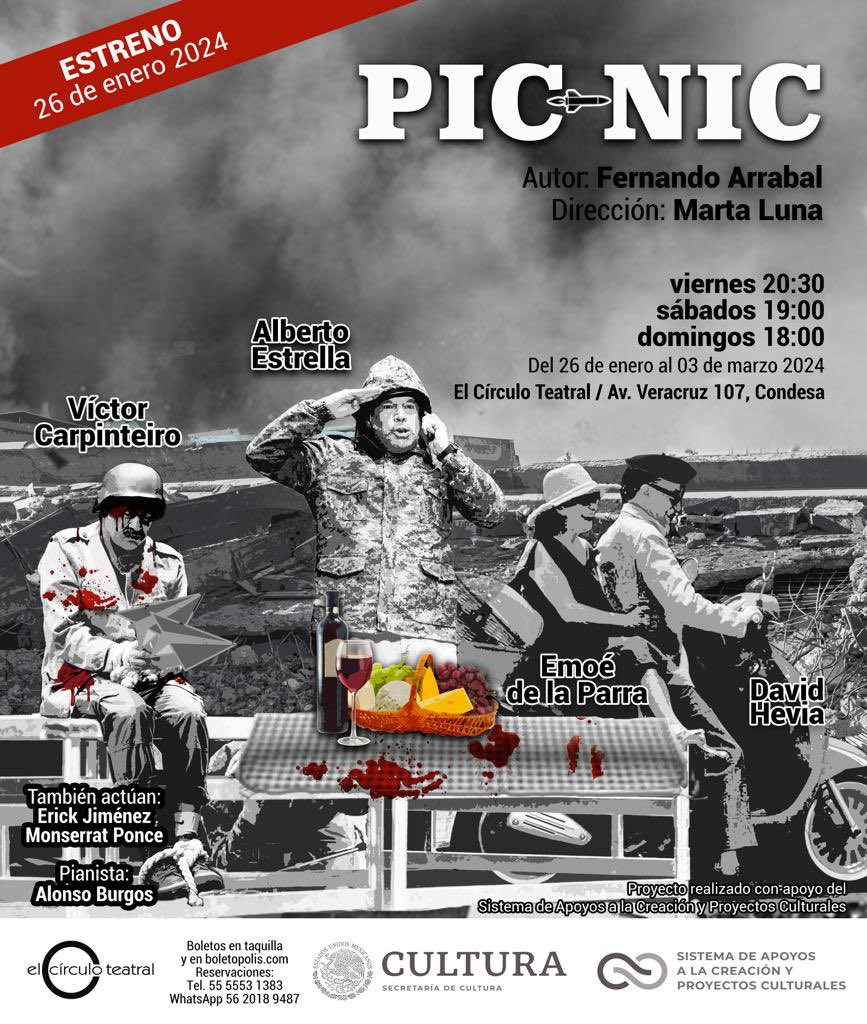 CIRCULOTEATRAL's tweet photo. 📣 26 de enero estreno de PIC-NIC 📣

⏰ vi 20:30 / sá 19:00 / do 18:00h
📍Av. Veracruz 107, Condesa 
🎟️ https://t.co/ZMMvgJOBsF 
📲 Reservaciones: WhatsApp 56 2018 9487 

🎭 Proyecto realizado con el apoyo del Sistema de Apoyos a la Creación y Proyectos Culturales. https://t.co/qz1WHSHUS5