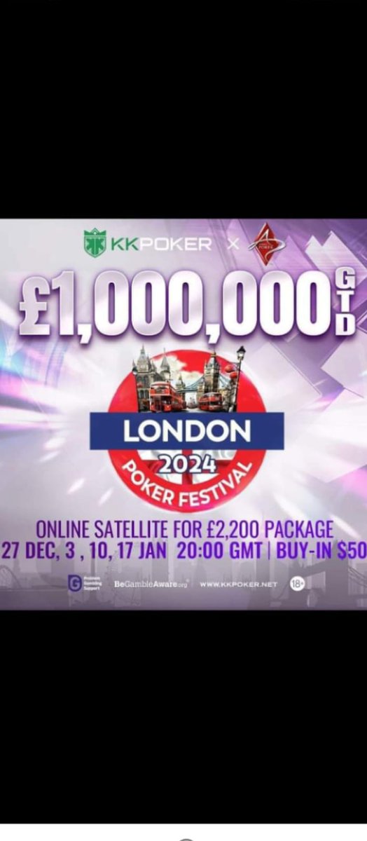 🍀 Join London Festival sat with Paul Carr tomorrow at 20:00. If he wins, we'll give a £2,200 package on FB. Follow @KKPokerIreland, comment with your KKPoker UID, tag a friend by Jan 10th 20:00 (kkpoker.club/cookiejar)1st deposit bonus: Deposit$50 for free $50London sat ticket