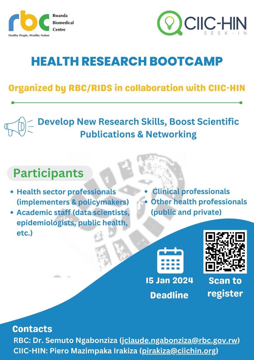 Calling all Health Researchers!  Join Health Research Bootcamp organized by RBC/IRDS in collaboration with CIIC-HIN.  Elevate your research game, & work with other experts to craft quality research methodology and more! 

ciichin.org/health-researc… 
📅 Bootcamp Date: 15-20 Jan