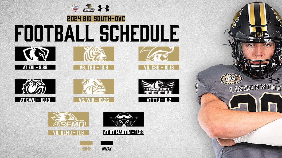 LU_Lions's tweet photo. The 2️⃣0️⃣2️⃣4️⃣ @LindenwoodFB 🦁🏈 @BigSouthOVCFB schedule includes 8️⃣ games with 4️⃣ inside Hunter Stadium 

📕 | https://t.co/XnBjlnWvKA

#NewLevel x #StrongerTogether https://t.co/TJYC1W7Tq4