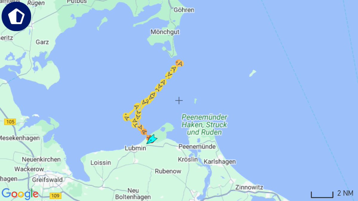 ConstZerger's tweet photo. Das Baggerschiff „Manu Pekka“, das für #Gascade vermutlich an der #LNG-Pipeline vor #Rügen weiterbauen soll, ist nach Veröffentlichung des Bescheids durch das Bergamt wieder in den Hafen #Lubmin gefahren. Etwas unklar, was da genau los ist. Reaktion auf unsere Klageankündigung? https://t.co/Z5c5UBRFsX