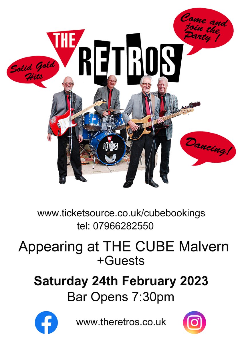 therealretros's tweet photo. Get your tickets to a Retros Party at The Cube in Malvern on 24th Feb 2024 ! Px https://t.co/6VIe9BFApF