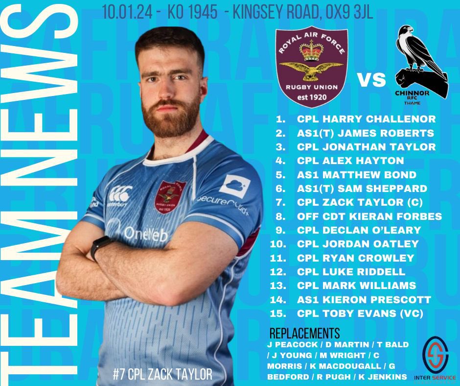 Your first Men’s Senior XV side of the year for tomorrows game, a great mix of youth and experience to get the campaign for the InterServices underway against <a href="/ChinnorRFCThame/">Chinnor RFC Thame</a> #letsgo #interservices2024