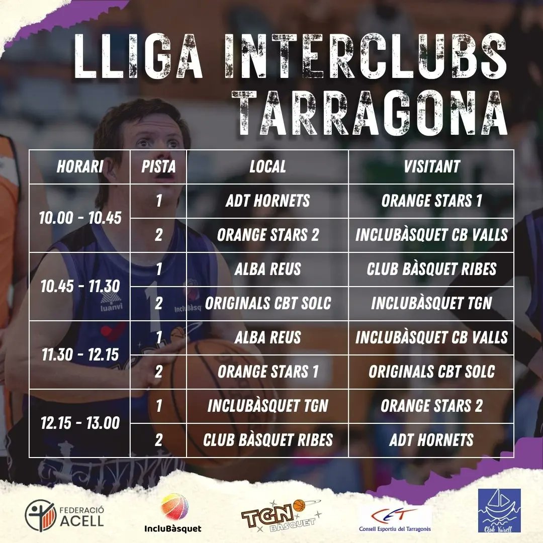🏀LLIGA INTERCLUBS - Jornada 2

🗓️ Diumenge 14 de gener
🕒 De 10.00 a 13.00 hores
📍 Pavelló Sagrat Cor - TGN Bàsquet

Apropa't al pavelló del Sagrat Cor i gaudeix amb nosaltres d'un matí ple d'emocions i bàsquet en estat pur!

#BasquetSenseBarreres #BasquetxTothom