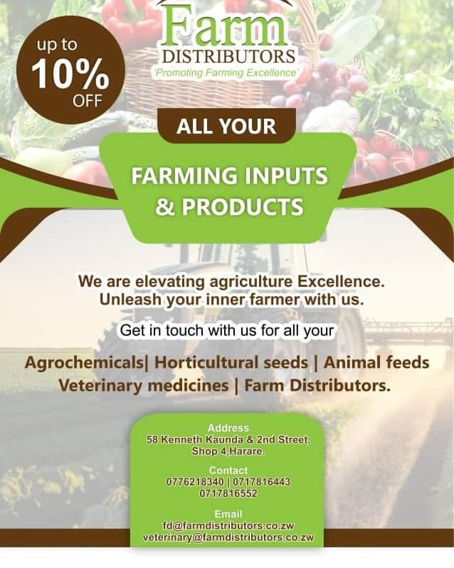 Sustainable agriculture is not just about growing crops, it's about caring of the soil, the water, the air and all the living things that depends on them. Get in touch with us for more information:
Call: +263776218340/+263717816443/+263717816552