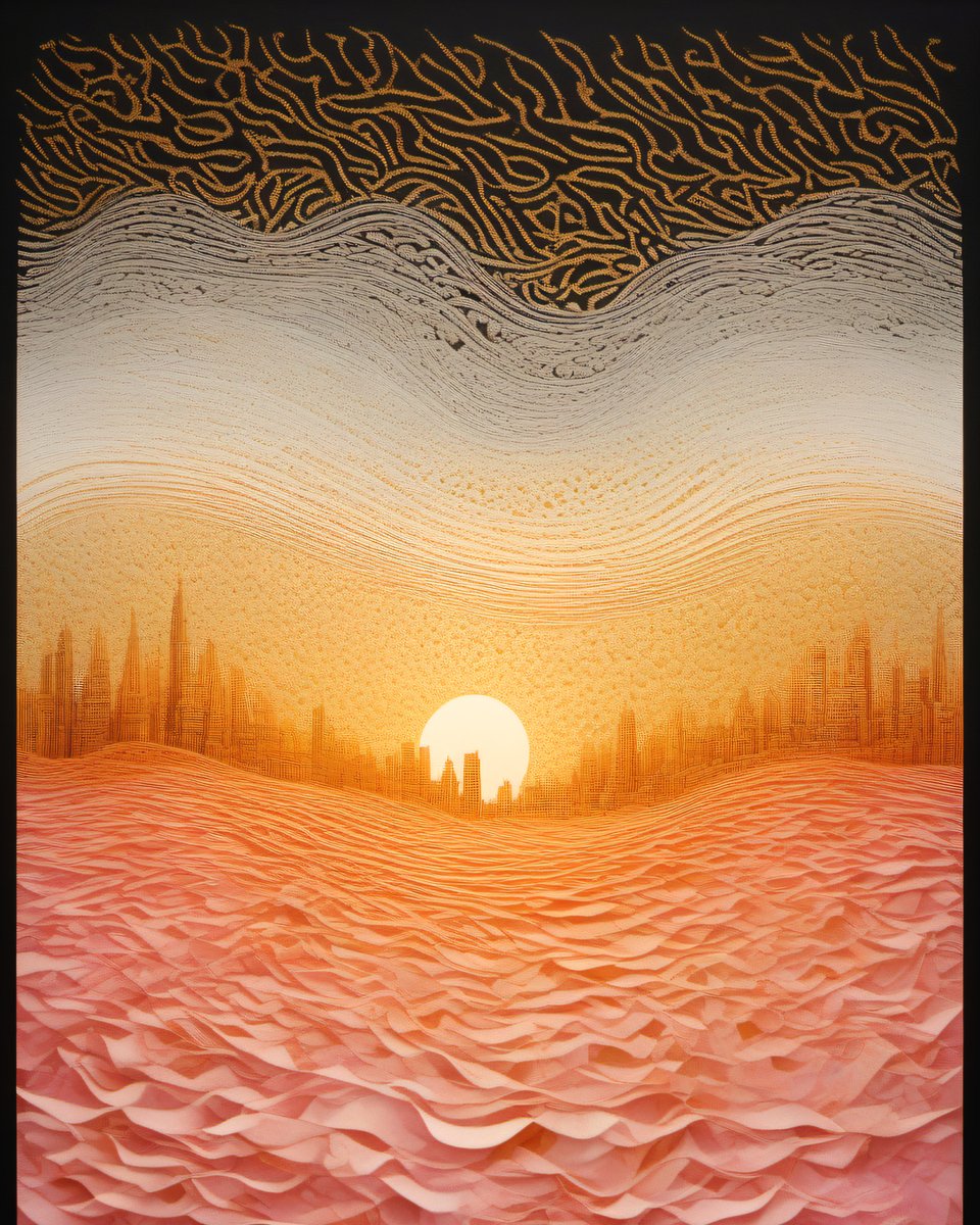 Abstract cityscape sunrise with salmon waves to heal your soul #spiritualartwork #spiritualart #lovefrequency #healingfrequencies #solfeggiofrequencies #HealingArts #healingart #selfdiscoveryjourney #healyoursoul #soulhealing 
#AIart #aiartcommunity #AIArtwork #Digitalart