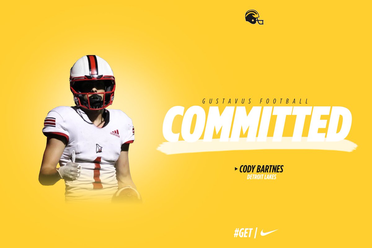 Cody Bartnes (@bartnescody) on Twitter photo Very excited to announce that I will be continuing my athletic and academic career at Gustavus!
Thanks <a href="/CoachCosgrove18/">Charlie Cosgrove</a> and <a href="/gustiefootball/">Gustavus Football</a> for this opportunity! Very excited to announce that I will be continuing my athletic and academic career at Gustavus!
Thanks <a href="/CoachCosgrove18/">Charlie Cosgrove</a> and <a href="/gustiefootball/">Gustavus Football</a> for this opportunity!