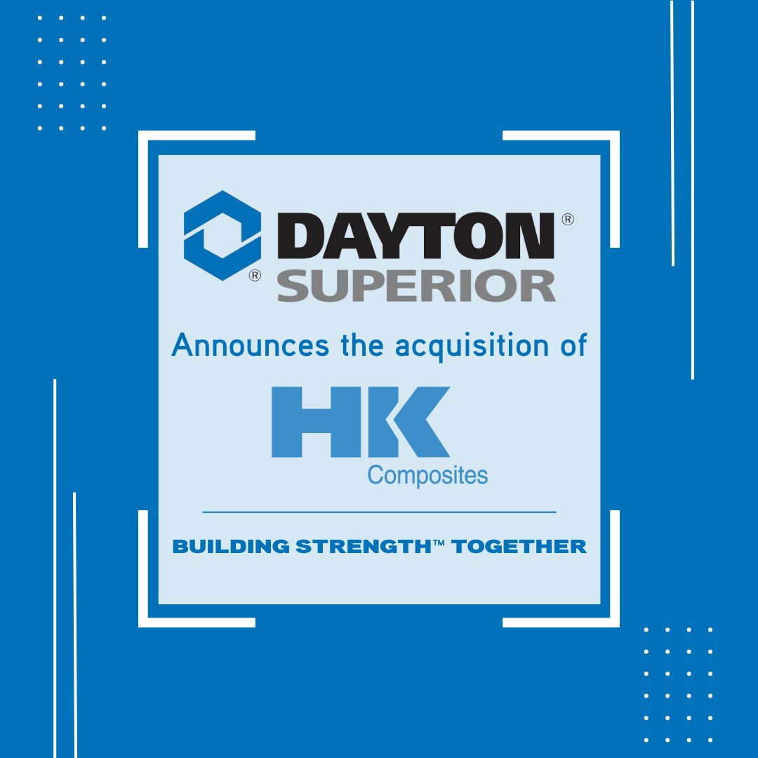 #DaytonSuperior announces the #acquisition of Utah-based company <a href="/HKTies/">HK Composites</a>. Through this acquisition, Dayton Superior’s expansive product portfolio is bolstered to continue meeting the needs of our customers. Learn more here: bit.ly/3RRyS69.