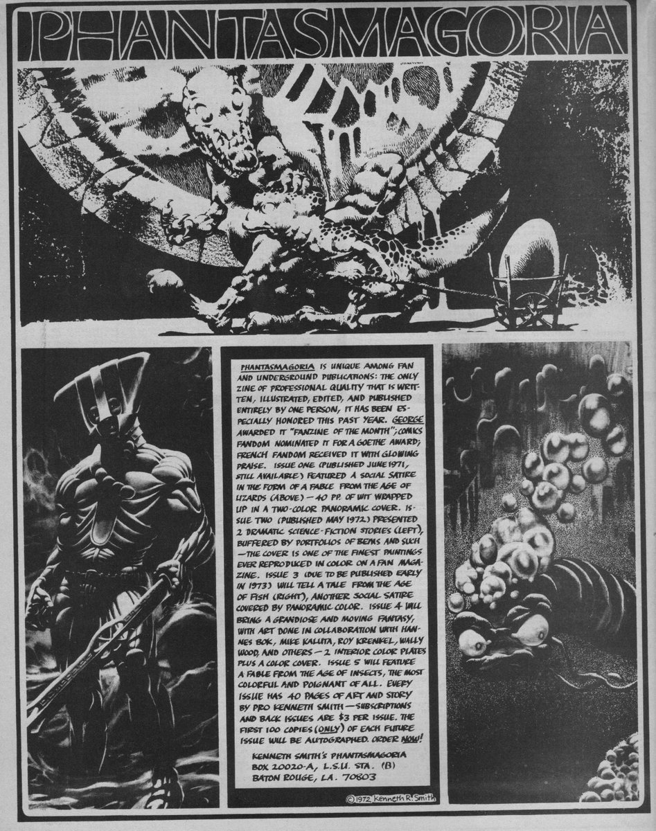 Here is an ad for Kenneth Smith's Phantasmagoria that appeared in the 19th issue of the Buyer's Guide for Comic Fandom.  That issue of TBG came out in August 1972.   Great stuff!
