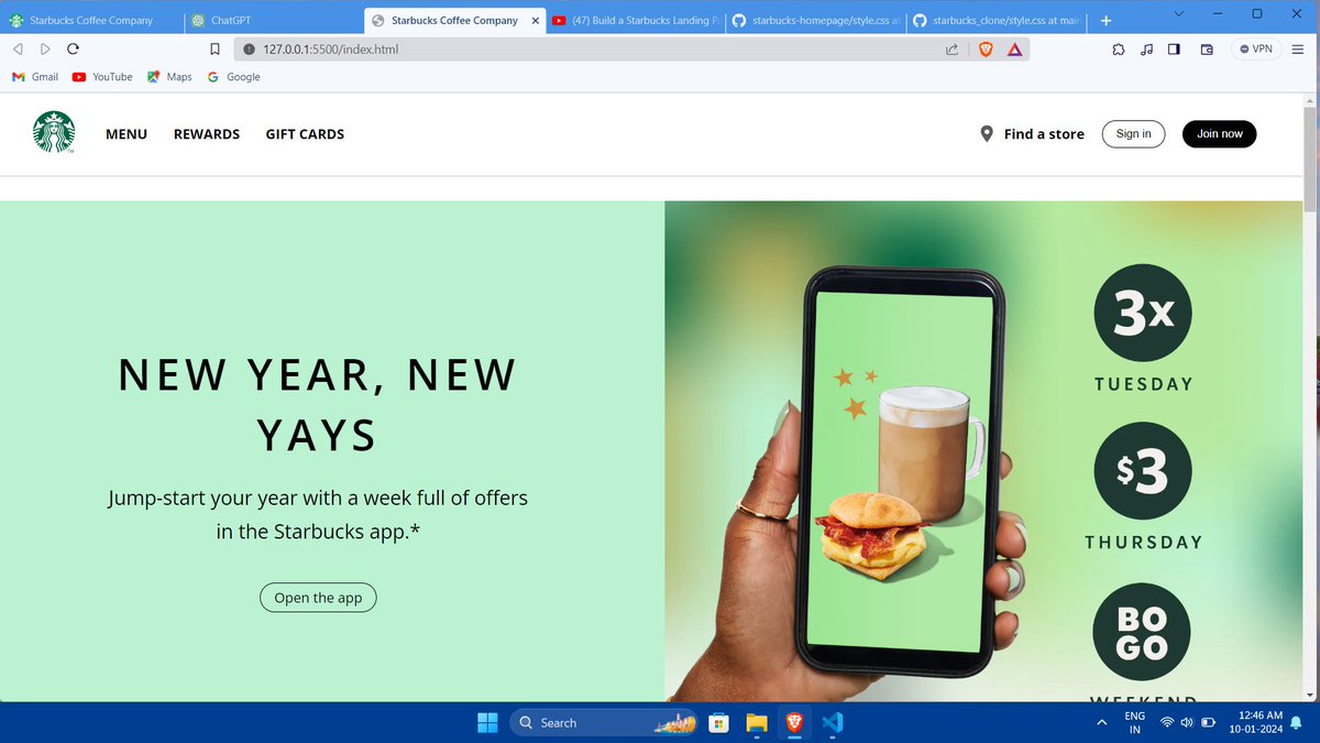 kul_Codes's tweet image. Just whipped up a web tribute to the coffee giant we all know and love! Checkout my Starbucks clone built with pure HTML and CSS.#StarbucksClone #WebDevMagic #HTMLCSS #100xDevs