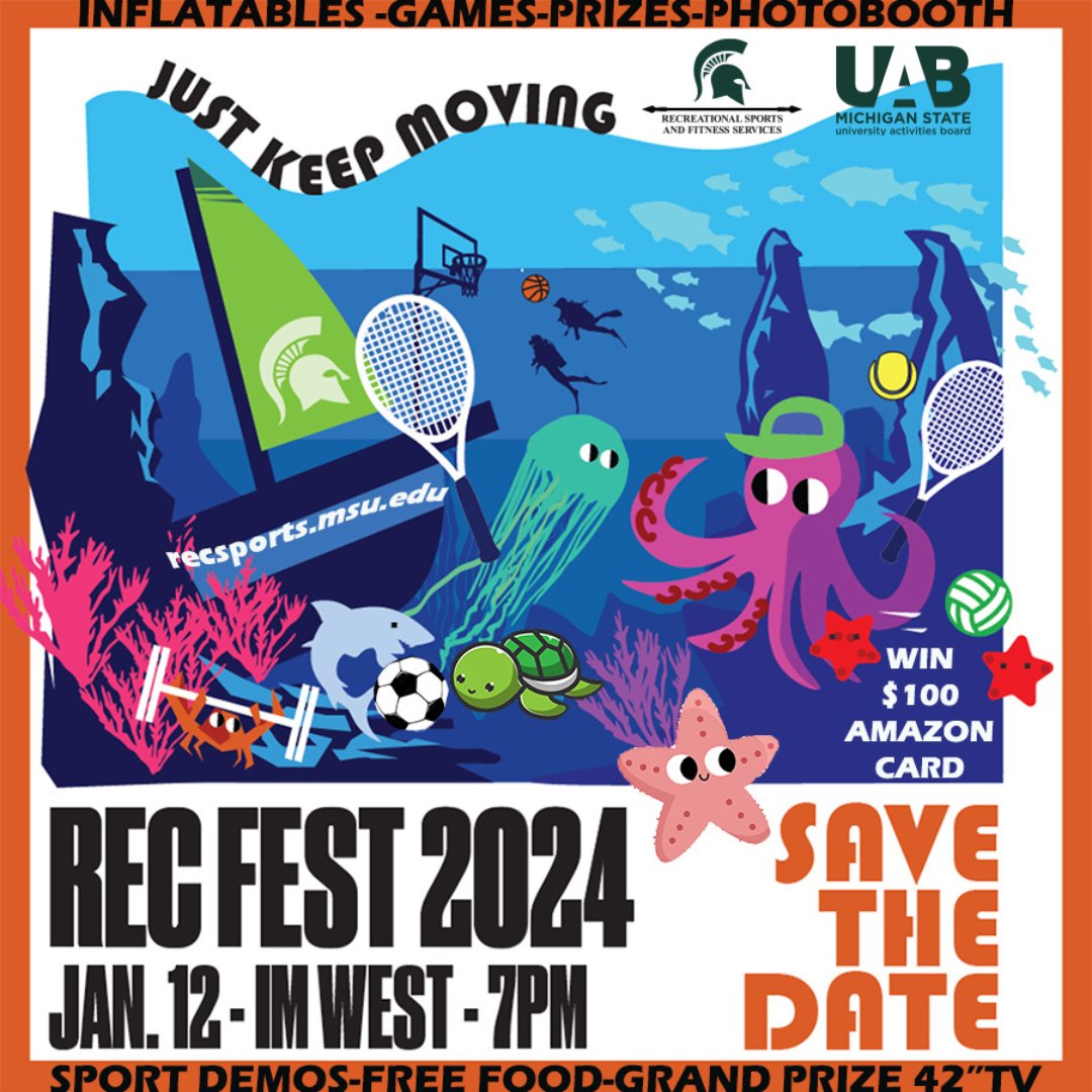Join UAB at this year's under the sea Rec fest! Enjoy games, prizes, and more to  promote inclusive exercise spaces and healthy spartan minds! If you are feeling as blue as the sea, Recfest can help turn that frown upside down and help you SEA yourself! We hope to see you there!