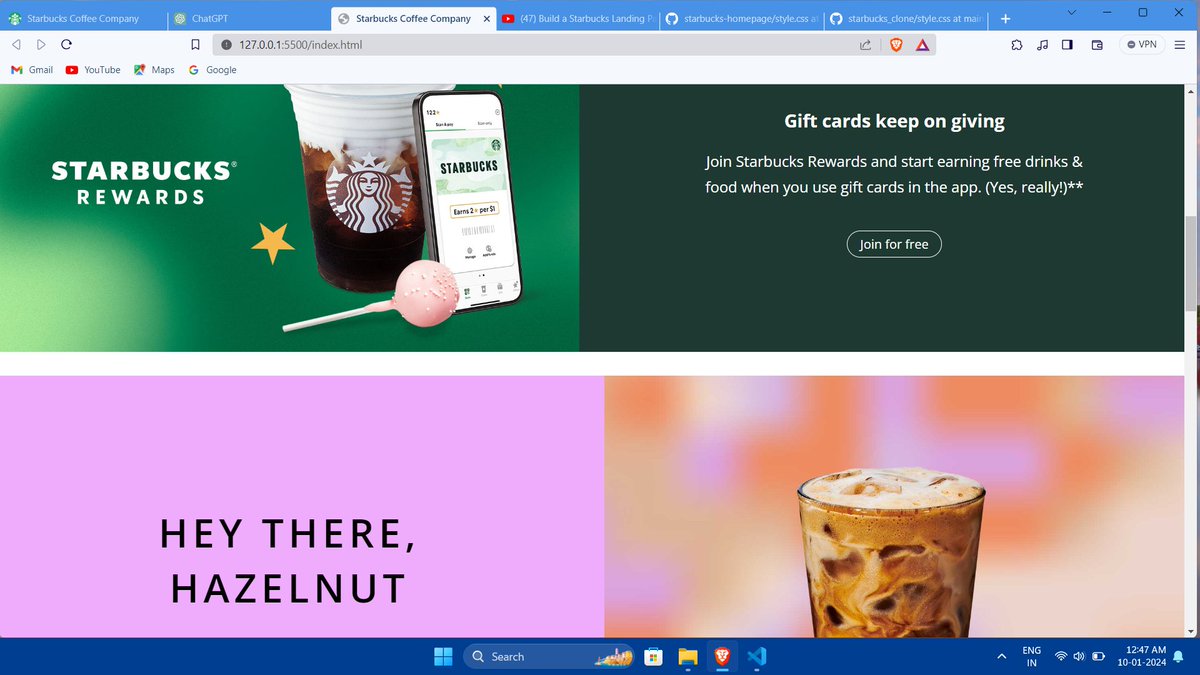 kul_Codes's tweet image. Just whipped up a web tribute to the coffee giant we all know and love! Checkout my Starbucks clone built with pure HTML and CSS.#StarbucksClone #WebDevMagic #HTMLCSS #100xDevs