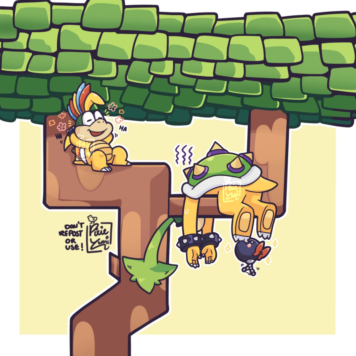 What a way to relax on this Peculiar tree 🐾🐢🌳
.
#nintendo #SuperMarioBrosWonder #mariowonder #koopalings #lemmykoopa #iggykoopa