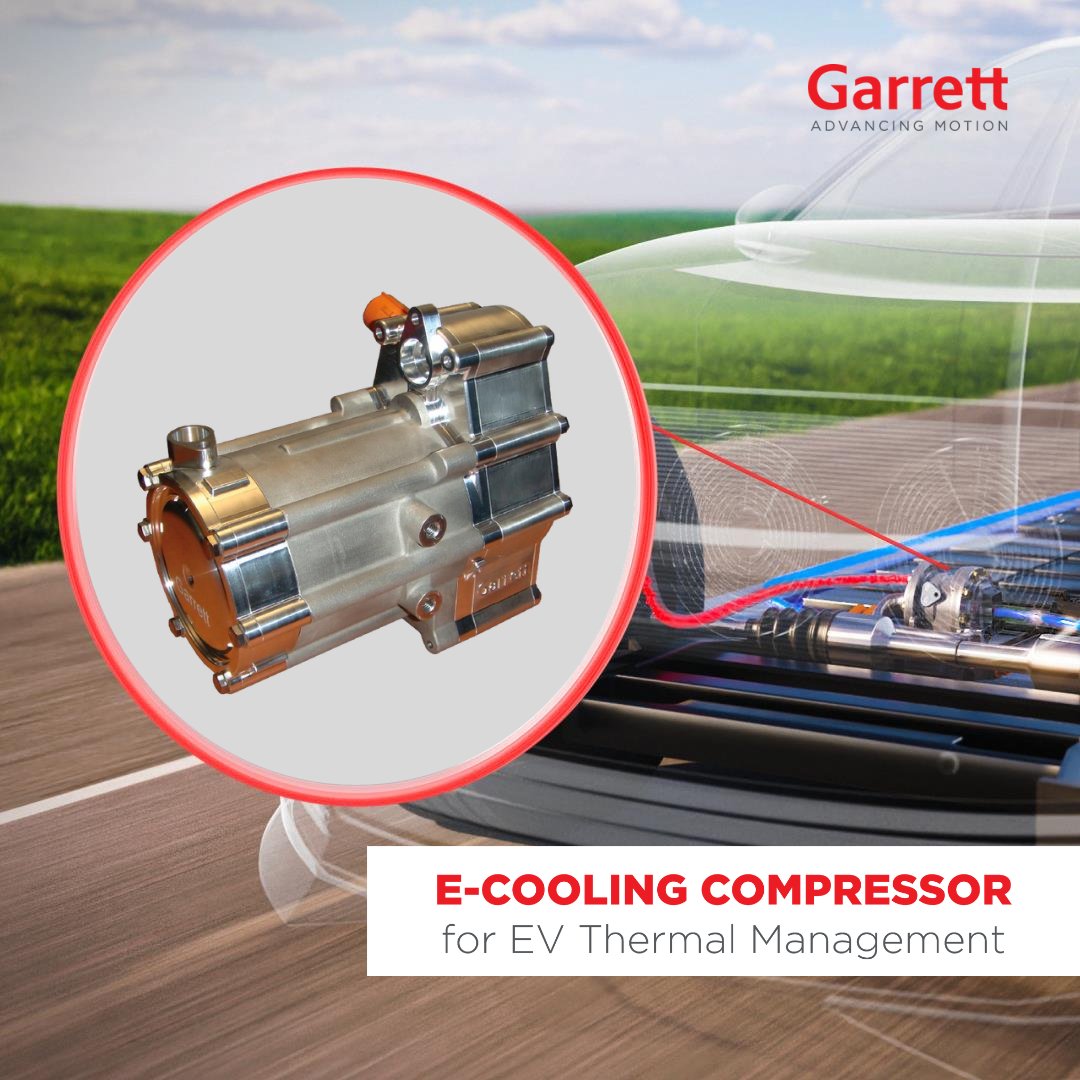 GarrettMotion's tweet photo. Keep your #EV battery temperature balanced, energy-efficient, and performing at its best, even in cold weather! ๐ก๏ธ ๐ Discover our #eCooling Compressor for EV #ThermalManagement, a compact and lightweight solution that enhances efficiency and performance. https://t.co/axIivwpYKe https://t.co/1eS2VuuC9x