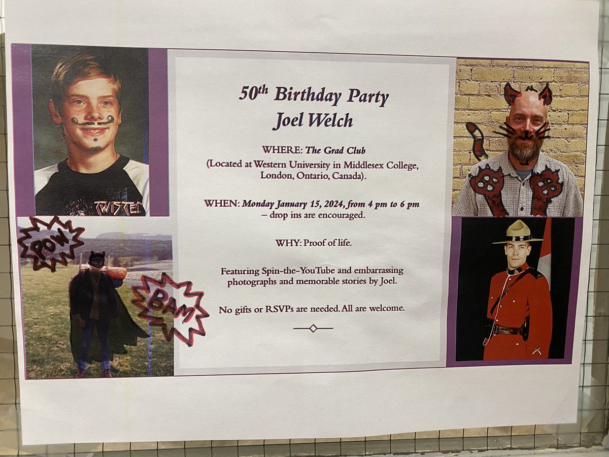 Joel_Welch's tweet photo. My 50th BD gathering is going to be a hoot this coming Monday.

The fine folks at the Grad Club really like me. They really do… 

FYI, all are invited to my little shindig, even the local graffiti artists. 

#WesternU #GradClub #GradLifeWesternU https://t.co/ZD1A7YuZIj