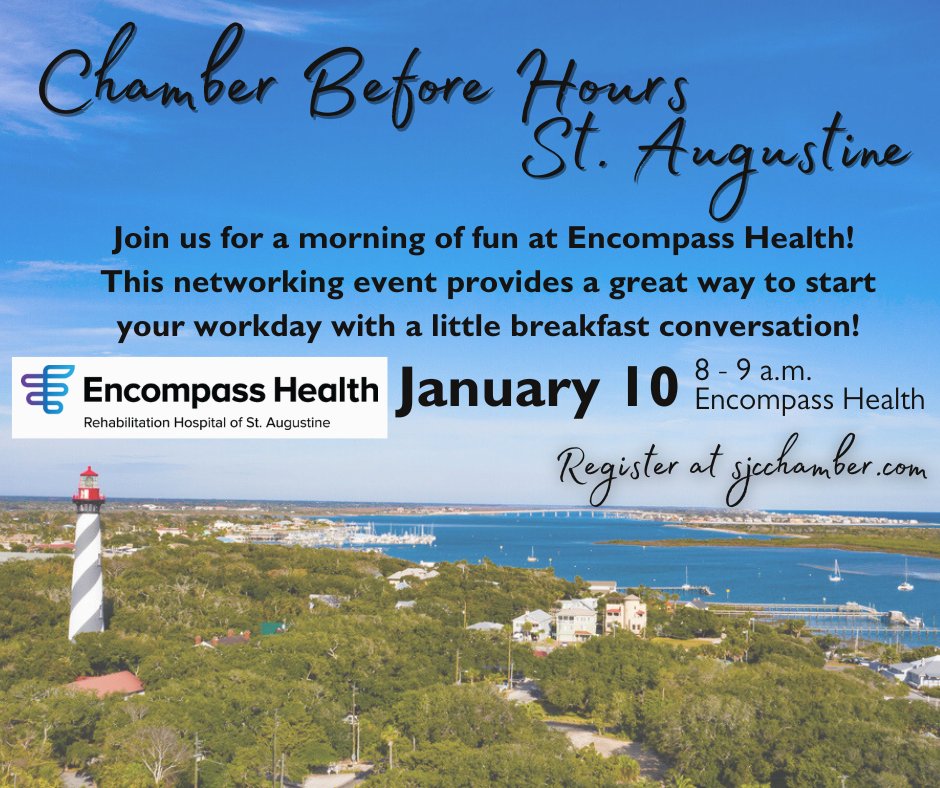 yoursjcchamber's tweet photo. Join us at Encompass Health and get to know one of your local businesses while networking with fellow chamber members. This networking event provides a great way to start your workday with a little breakfast conversation!

Register: https://t.co/TOyaSHRx23 https://t.co/UWShzkT8wQ