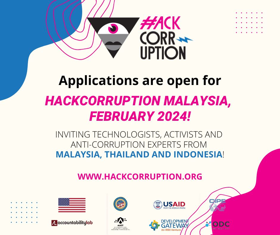 CIPEglobal's tweet photo. #HackCorruption Southeast Asia is calling on activists, researchers, & governance professionals to create innovative tech-based solutions to #corruption.
Learn more & apply for this Tech4Good Hackathon by Jan 12: https://t.co/2zdYArDz4r https://t.co/1hTMdmTq2Q