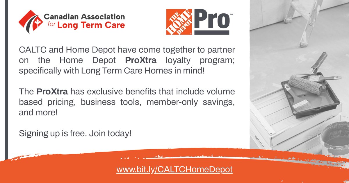 CALTC is thrilled to be partnering with the <a href="/HomeDepot/">The Home Depot</a> on the Home Depot ProXtra loyalty program - specifically designed for LTC!

ProXtra members have access to exclusive benefits including business tools, reduced pricing, and more.

bit.ly/CALTCHomeDepot 
#CDNhealth