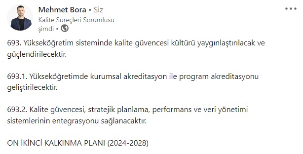 Yükseköğretimde kalite güvencesi ve akreditasyon on ikinci kalkınma planında özel olarak vurgulanıyor. #yökak #kalite <a href="/ykalitekurulu/">Yükseköğretim Kalite Kurulu (YÖKAK)</a>