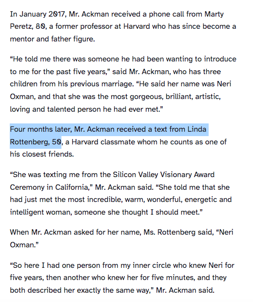 hash_tigre's tweet photo. Linda Rottenberg, Co-Founder and CEO of Endeaver, who, along with #epsteinassociate and hyper zionist Marty Peretz, reportedly introduced Ackman to Neri Oxman
https://t.co/BvGv5yqhZY https://t.co/fX7fjcLlM3