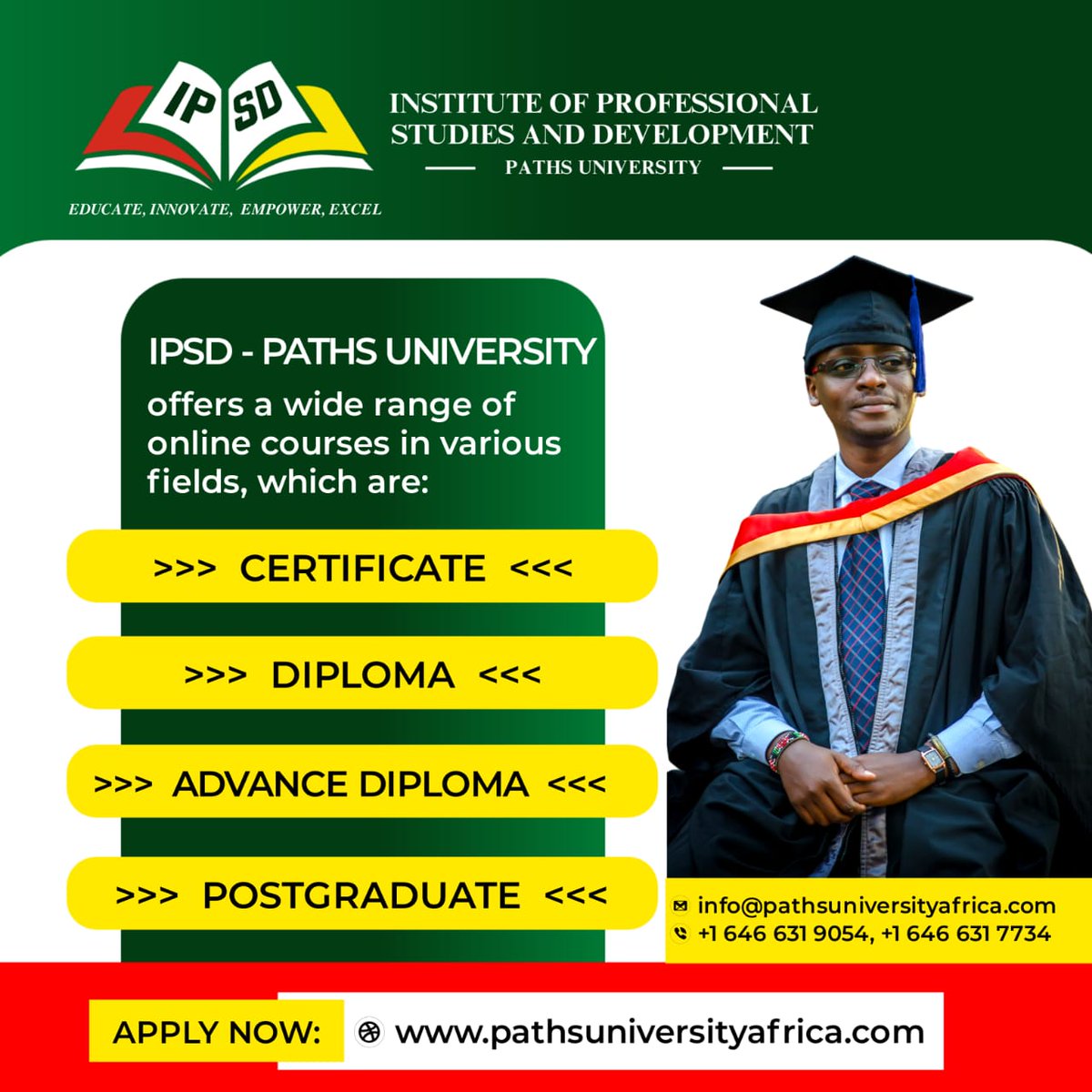 IbrahimMusa1988's tweet photo. At Institute of Professional Studies &amp; Development PATHS University (IPSD-PATHSU), we understand that everyone's educational journey is different. That's why we offer flexible online programs that can be tailored to your unique needs and goals. https://t.co/PYabE6B7uP