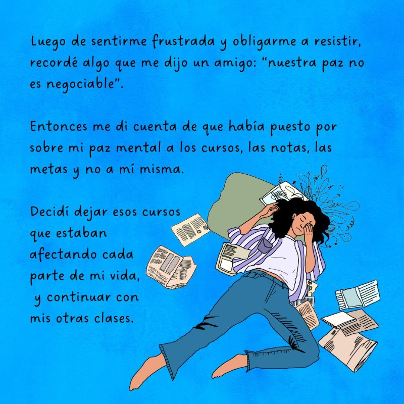 A veces un examen es solo un examen📚, y otras veces puede ser una experiencia estresante 🥲 Melany, una joven de 21 años de Guatemala🇬🇹, comparte como aprendió a priorizarse a sí misma. - Ilustrado por @clintonnjunge, 25 años, Kenia. @voicesofyouth