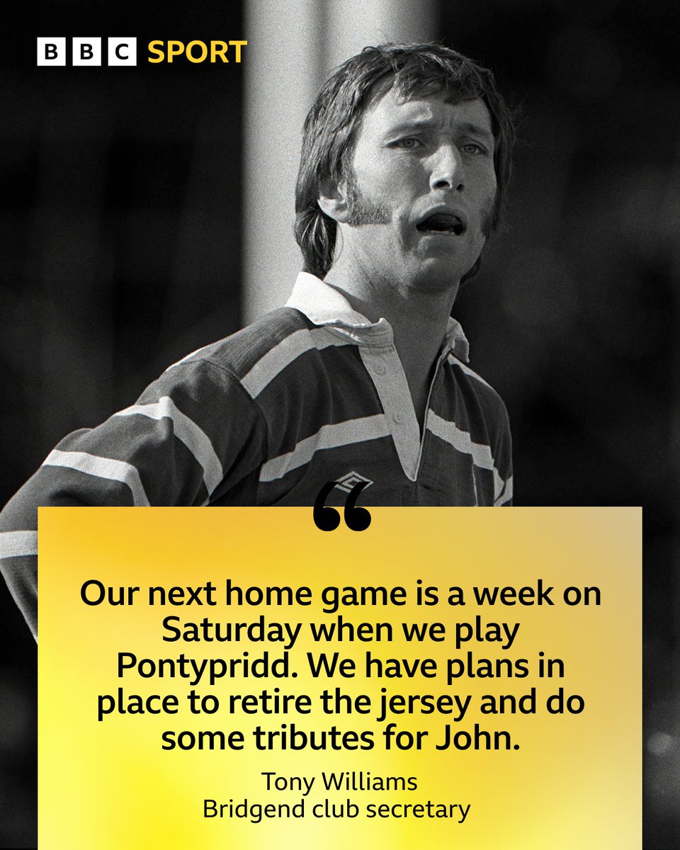Bridgend Ravens are planning to retire JPR Williams' shirt following the legendary full-back’s passing, with further tributes planned when they play Pontypridd at home on 20 January.

Class touch. 👏
 
#BBCRugby #JPRWilliams