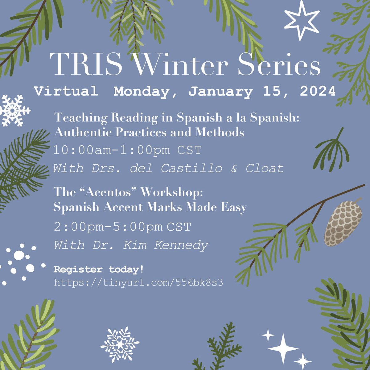 kimkennedyphd's tweet photo. Both virtual workshops are January 15, 2024
#bilingualeducation #duallanguage #dlbe #spanishimmersion #español #teachers #spanish #biliteracy #theacentosworkshop #kimkennedyphd https://t.co/VRDuuG1dGg