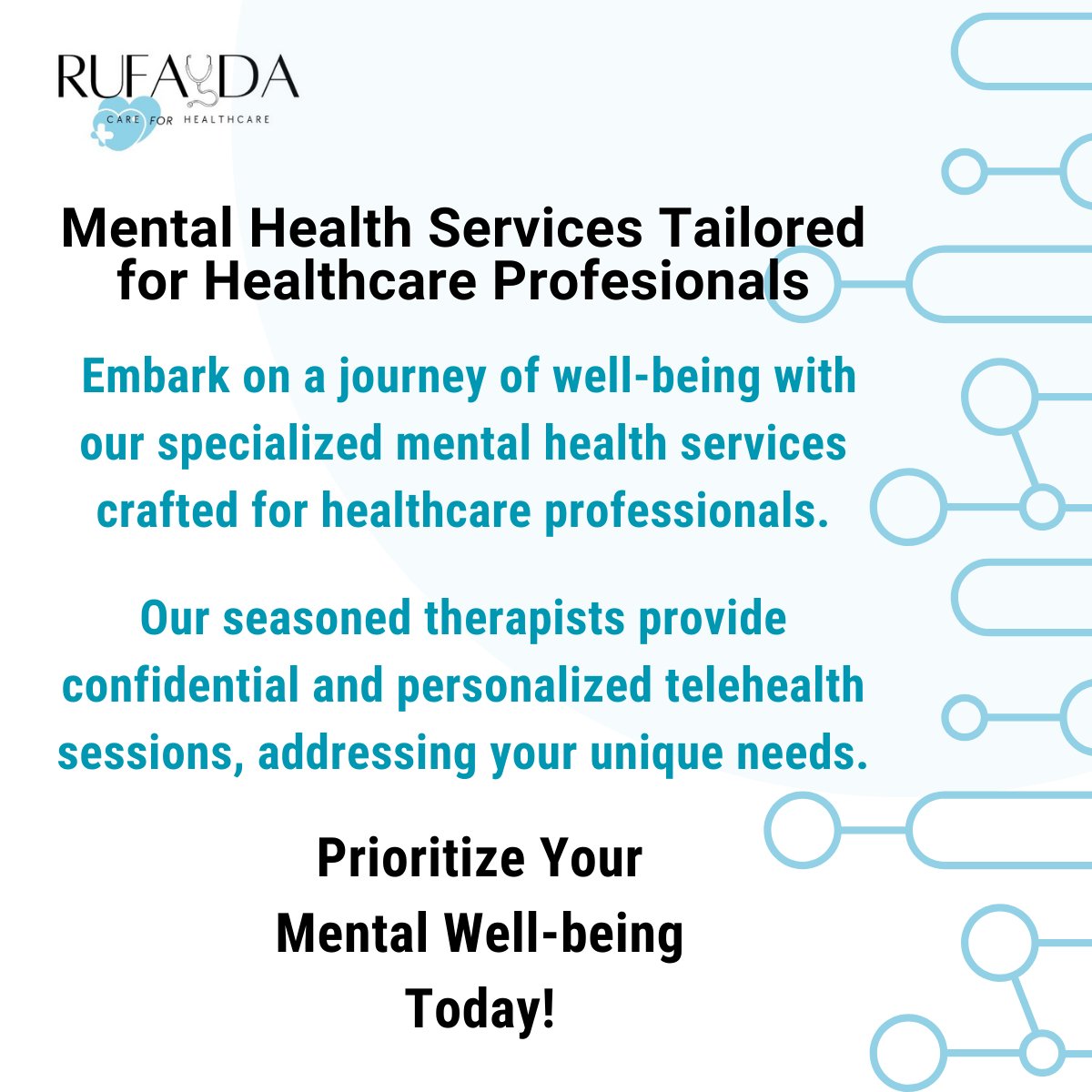 Your journey to well-being starts here. Explore our specialized mental health services tailored for healthcare professionals with our experienced therapists addressing your unique needs.
#RUFAYDA #MentalHealth #HealthcareWellBeing #MedTwitter
