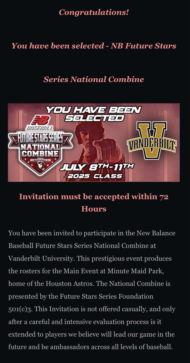 Thank you @ftrstarsseries for the selection and the opportunity to compete at the National Combine at Vanderbilt. @CSA_Training @_JeremyBooth @P15Sports