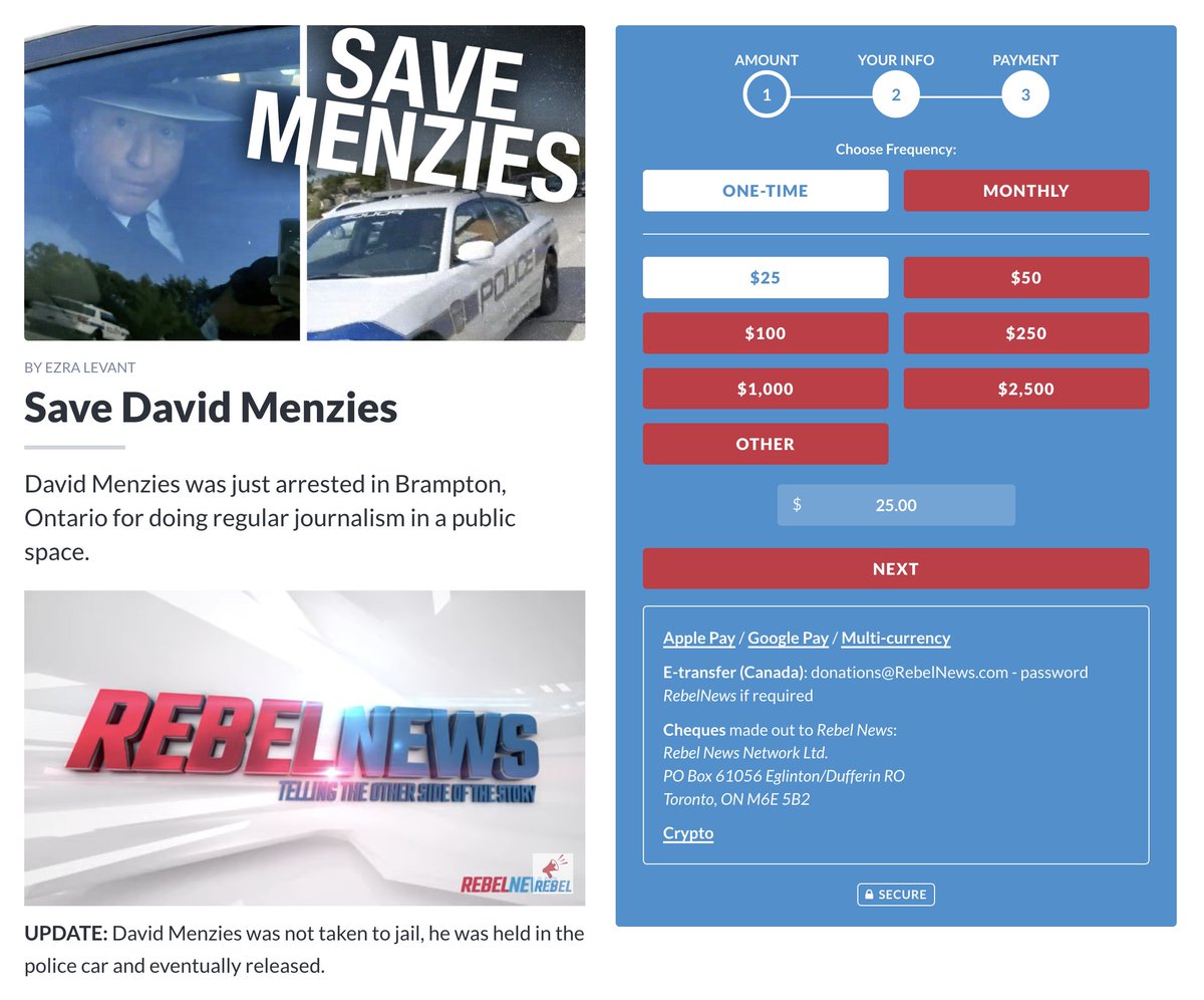 #davidmenzies is an actor / fundraising tool. He repeatedly gets in scuffles, arrested, released... rinse and repeat. 

Rebel 'News' continues to rage farm and vacuum up donations (weeks... years) after these 'incidents' from their gullible viewers. It's pathetic.