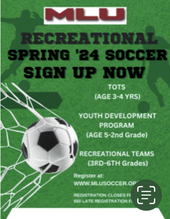 mlusoccer's tweet photo. Spring Recreational Soccer Registration is open until February 25. $50 late fee occurs after February 19. Register at https://t.co/RXEeZLbJJg. https://t.co/SQ5HhISkn1