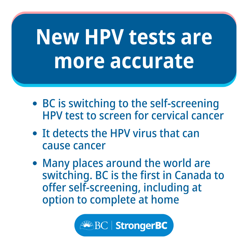 BCGovNews's tweet photo. People will benefit from greater convenience when it’s time to test for HPV, the leading cause of cervical cancer. Self-screening removes the need to find child care or travel to a clinic. Kits are more accurate and make to stop cancer before it starts. https://t.co/LtWspsrA8A