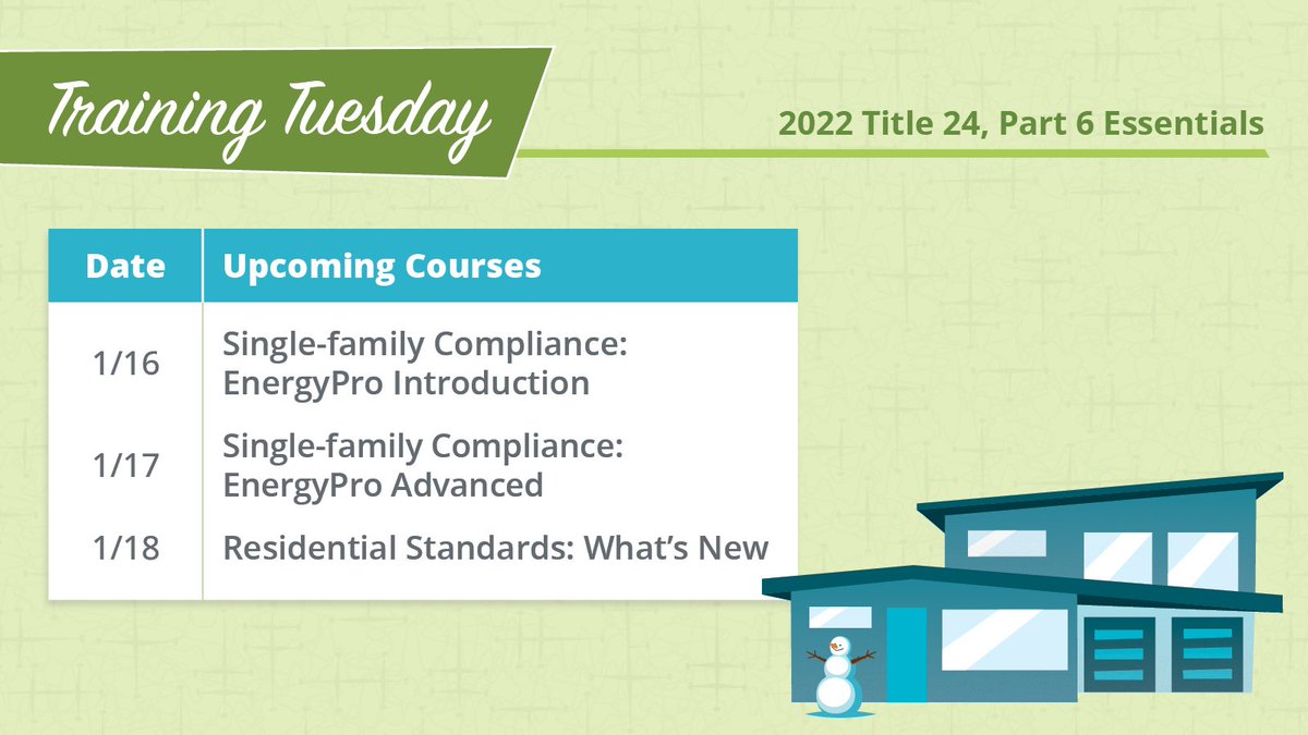 Interested in learning more about #EnergyModeling? You’ve come to the right place! Join us next week for courses on the #CaliforniaEnergyCode residential standards, including how to use #EnergyPro.

bit.ly/3EtPXMy