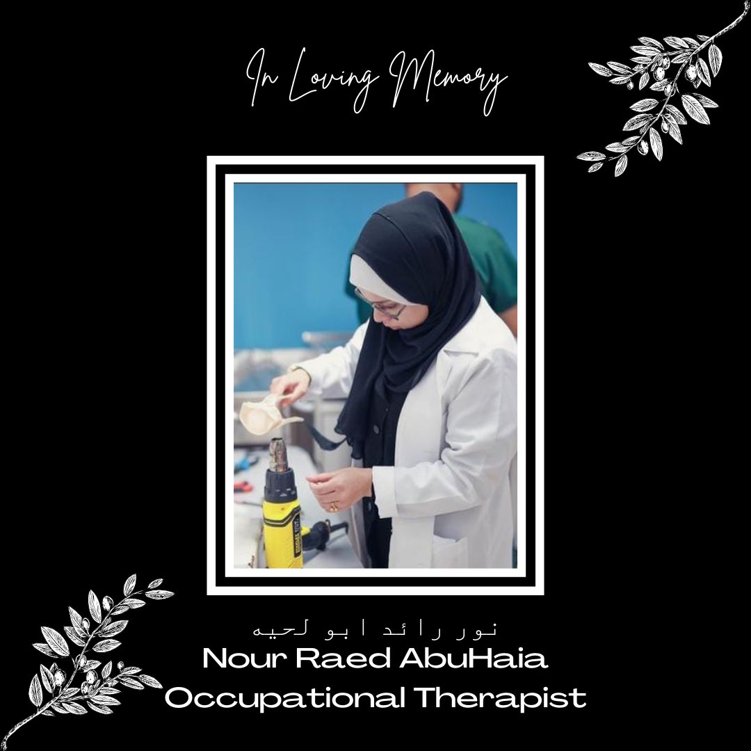 In loving memory of نور رائد ابو لحيه Nour Raed AbuHaia, an occupational therapist from Gaza. 

We continue to call for a permanent and immediate ceasefire so that no more lives are stolen, and humanitarian aid can enter.

Calls to action to take today: tinyurl.com/HCWToolkit