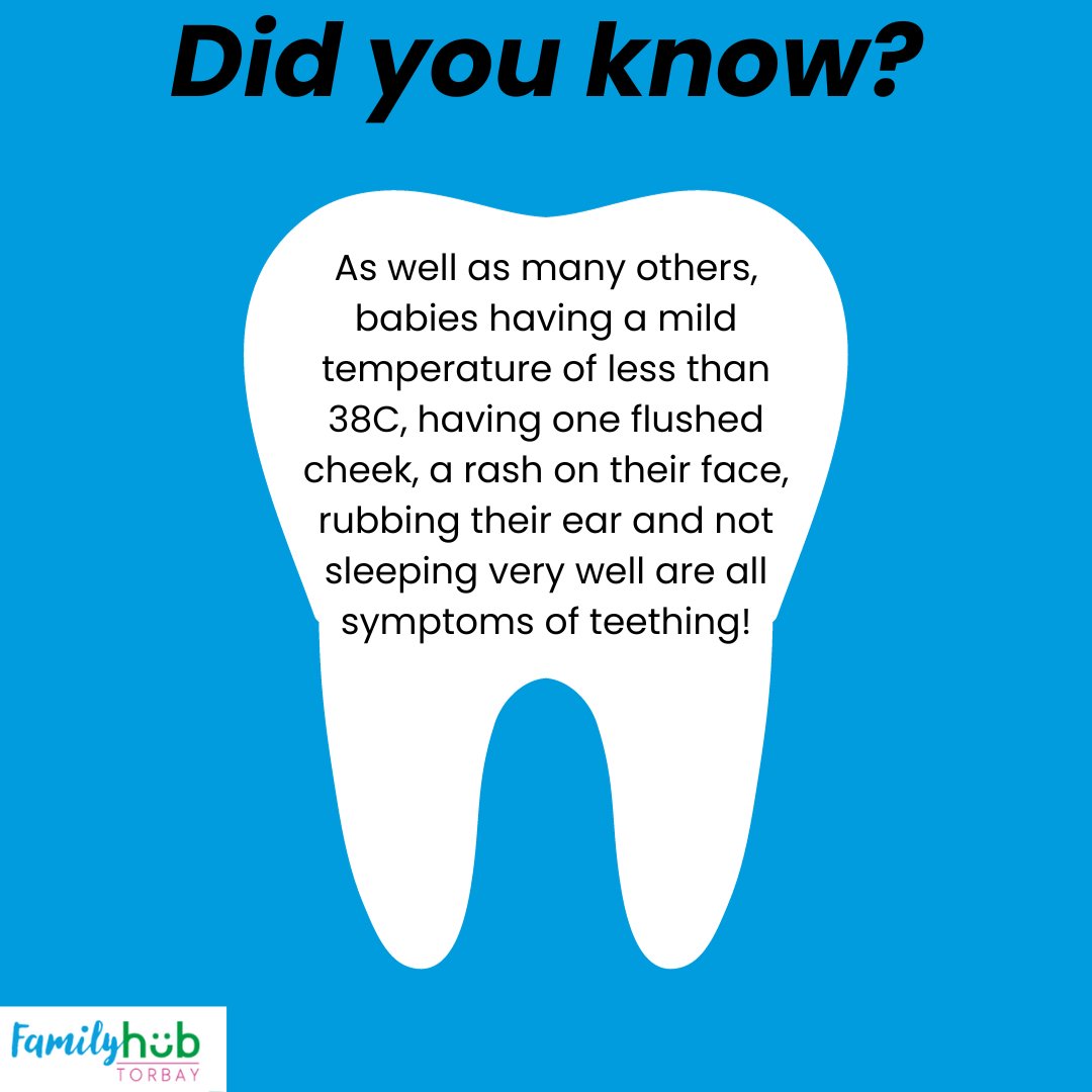 0to19Torbay's tweet image. Did you know these teething facts?

For more information, click the link below!
nhs.uk/conditions/bab…
😊🦷👶
 #BabyTeeth #TeethingFacts #TeethingTips #BabyHealth #NewParents