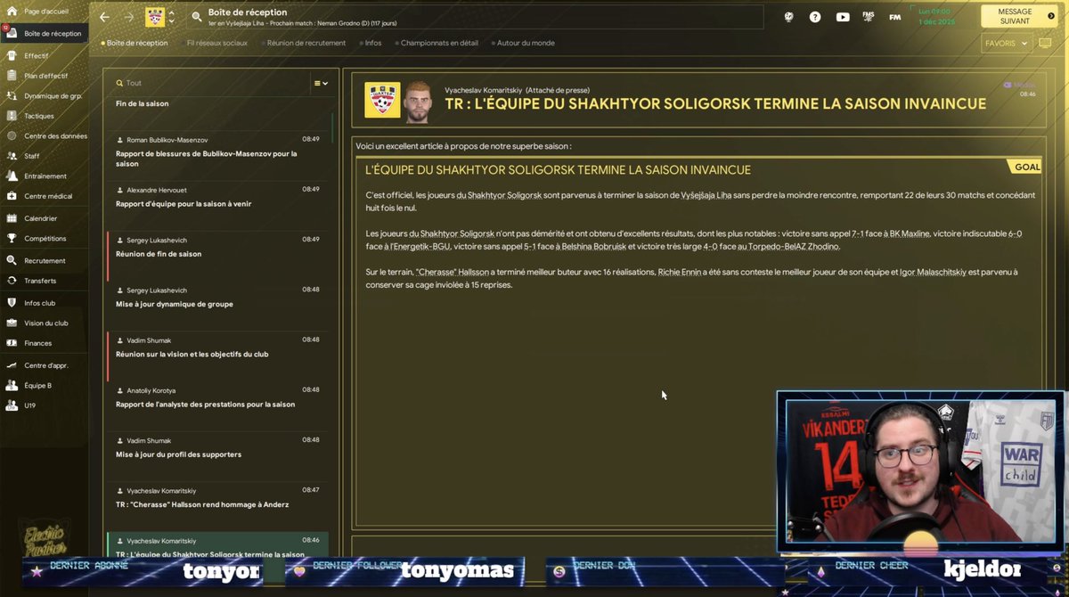 VikFM_'s tweet photo. ON L’A FAIT, SAISON INVAINCU À #SOLIGORSK 🤯
7 joueurs dans l’équipe type de la saison 🤩
Meilleure équipe sur toutes les stats (dernier screen) ✅
Demain mercato & prépa S4… ou on va en Suède? 😳🇸🇪 (choix de la commu en live 😏)
#FM24 #FootballManager2024 #TwitchFr 🫶 https://t.co/MWiNu0ymqB