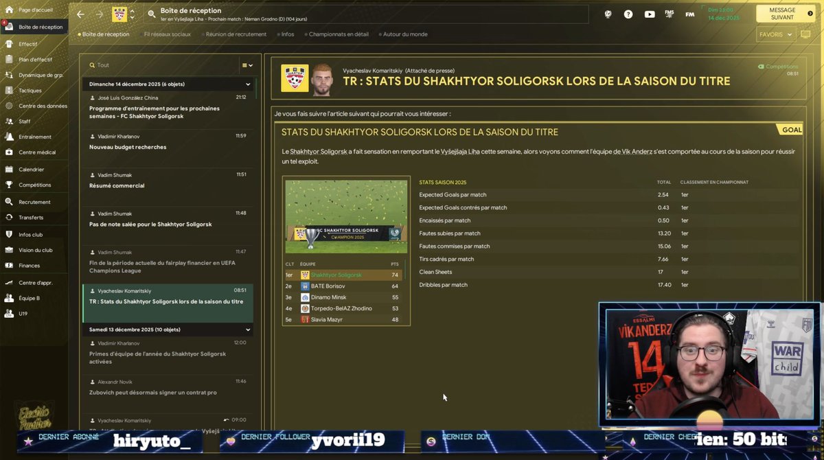 VikFM_'s tweet photo. ON L’A FAIT, SAISON INVAINCU À #SOLIGORSK 🤯
7 joueurs dans l’équipe type de la saison 🤩
Meilleure équipe sur toutes les stats (dernier screen) ✅
Demain mercato & prépa S4… ou on va en Suède? 😳🇸🇪 (choix de la commu en live 😏)
#FM24 #FootballManager2024 #TwitchFr 🫶 https://t.co/MWiNu0ymqB