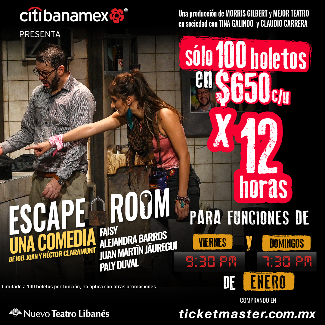 ¡No esperes más, aprovecha esta increíble promoción y no te pierdas el fin de semana de #EscapeRoom, una divertida comedia que te mantendrá al filo de la butaca!

⏱️ #PorTiempoLimitado
🚨 Solo 100 boletos en $650 
📆 Para viernes y domingos
🎟️ bit.ly/EscapeRoom650