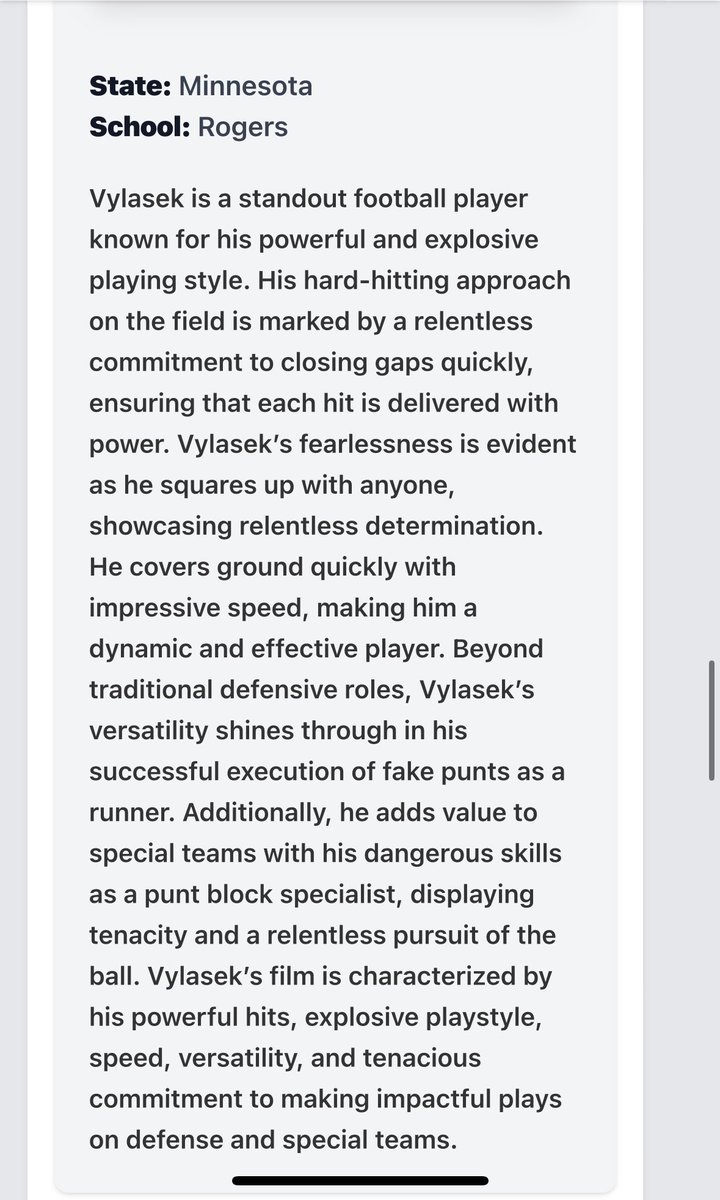 Ryder_Vylasek's tweet photo. Thanks you @ZackPatraw for the spectacular write up!! Can’t wait for next season‼️ @NWahlScouting @OJW_Scouting @PrepRedzoneMN @PrepRedzone @AllenTrieu @RogersRoyalsFB https://t.co/ETL3S4B3xb